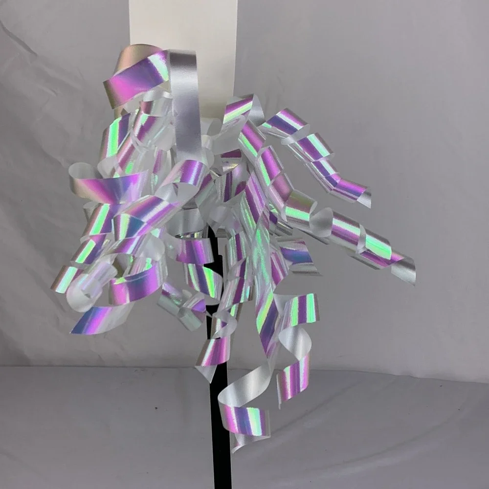 Spritz Iridescent Curly Ribbon Gift Bows 3 Pack White Holographic Party Decor